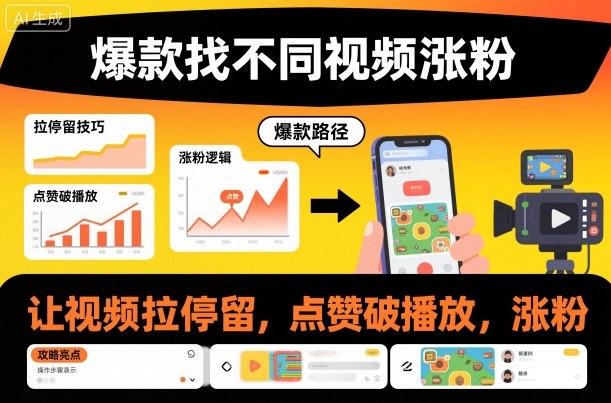 爆款找不同视频涨粉，让视频拉停留，实现点赞，破播放，涨粉-悟思笔记，一个低调的学习营。