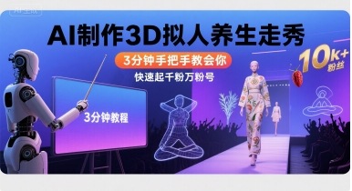 Ai制作3D拟人养生走秀，3分钟手把手教会你，快速起千粉万粉号-悟思笔记，一个低调的学习营。
