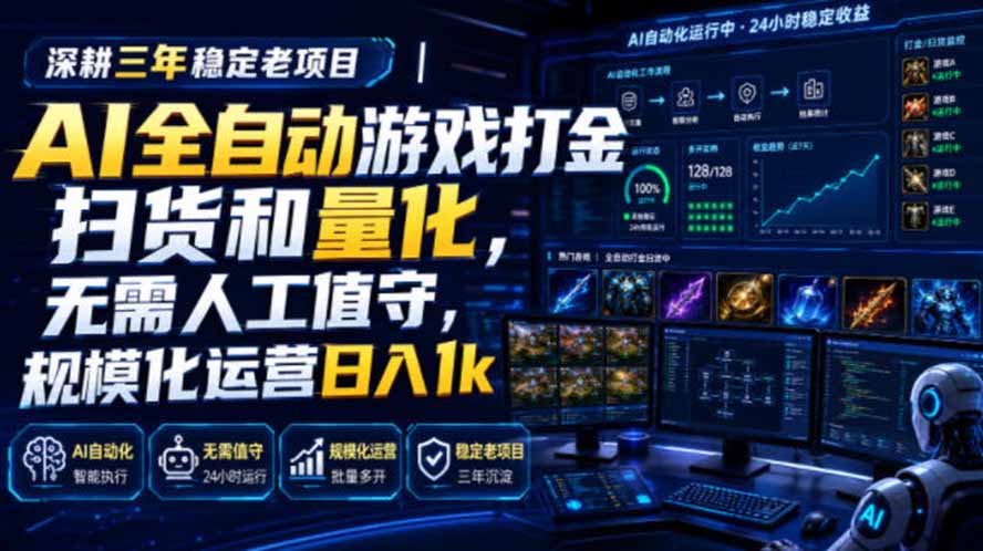 AI全自动游戏打金扫货和量化，规模化运营日入1k，深耕三年稳定老项目！-悟思笔记，一个低调的学习营。