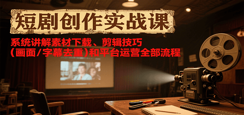 短剧创作实战课，系统讲解素材下载、剪辑技巧(画面/字幕去重)和平台运营全部流程-悟思笔记，一个低调的学习营。
