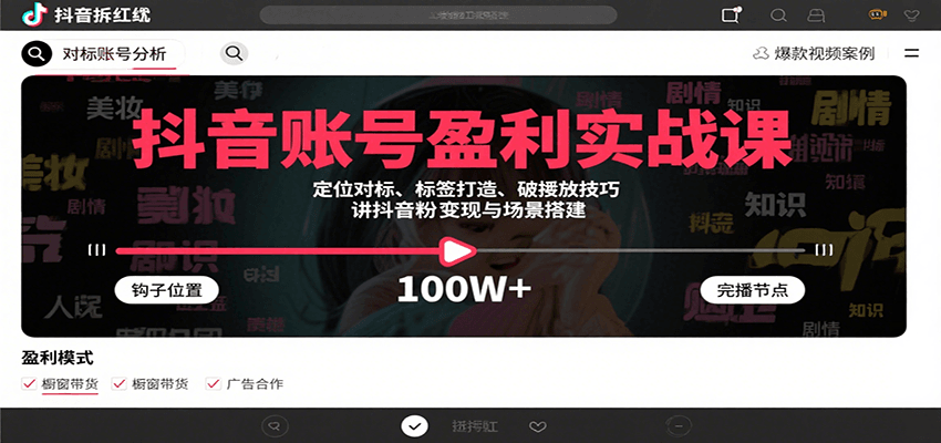 抖音账号盈利实战课，定位对标、标签打造、破播放技巧，讲涨粉变现与场景搭建-悟思笔记，一个低调的学习营。