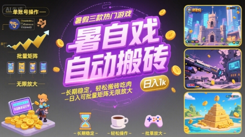 暑假三款热门游戏自动搬砖，长期稳定，轻松搬砖吃肉，日入1k ，可批量矩阵无限放大【揭秘】-悟思笔记，一个低调的学习营。