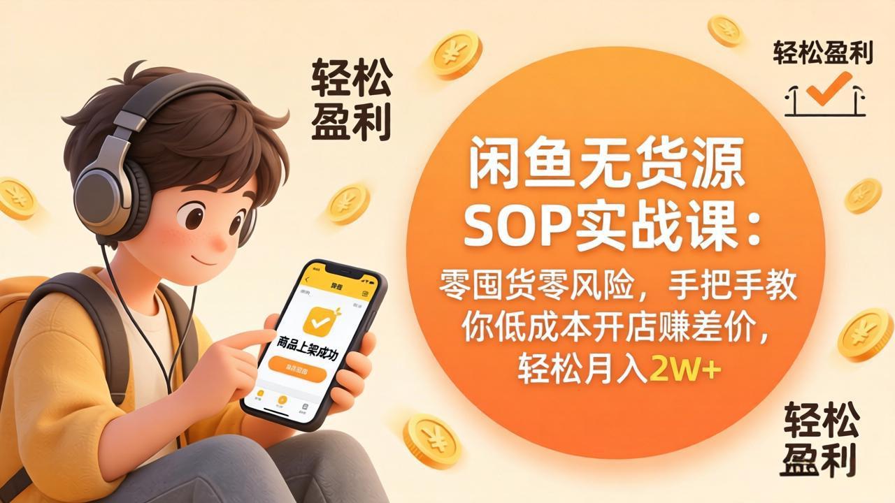 闲鱼无货源SOP实战课：零囤货零风险，手把手教你低成本开店赚差价，轻松月入2w+-悟思笔记，一个低调的学习营。