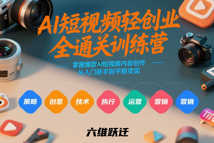 AI短视频轻创业全通关训练营，掌握爆款AI短视频内容创作，从入门新手到平稳变现的六维跃迁-悟思笔记，一个低调的学习营。