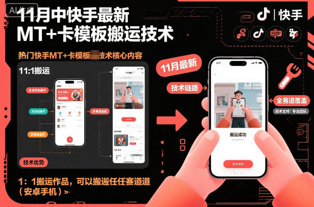 11月中快手最新MT+卡模板搬运技术，1：1搬运作品，可以搬运任何赛道(安卓手机)-悟思笔记，一个低调的学习营。