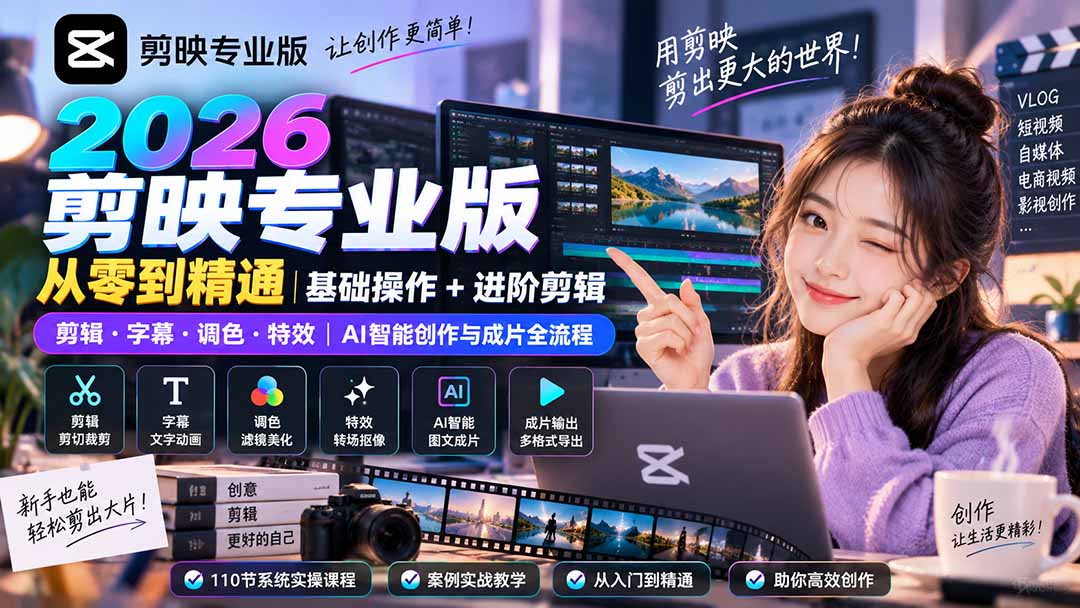 2026剪映专业版从零到精通｜基础操作+进阶剪辑｜剪辑·字幕·调色·特效｜AI智能创作与成片全流程-悟思笔记，一个低调的学习营。