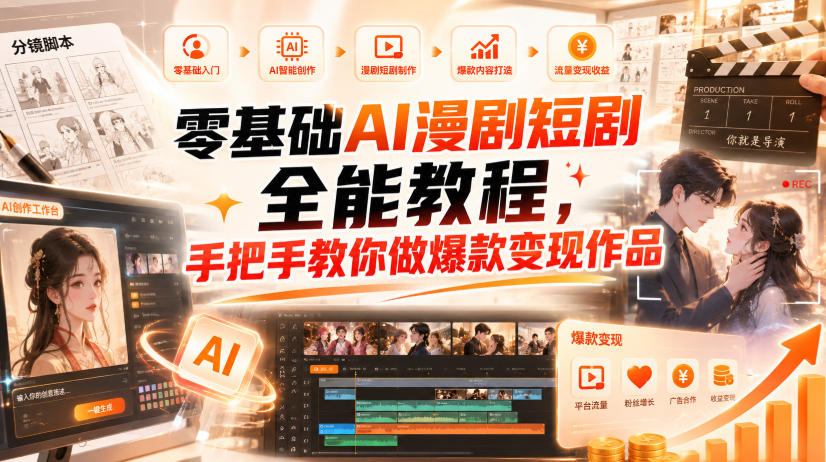 零基础AI漫剧短剧全能教程，从AI智能体搭建、文案脚本分镜、多平台AI生视频、剪映精修，覆盖全题材创作，手把手教你做爆款变现作品-悟思笔记，一个低调的学习营。