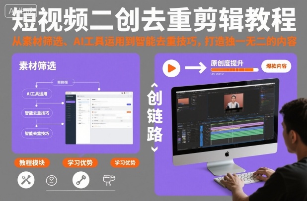 短视频二创去重剪辑教程，从素材筛选、AI工具运用到智能去重技巧，打造独一无二的内容-悟思笔记，一个低调的学习营。