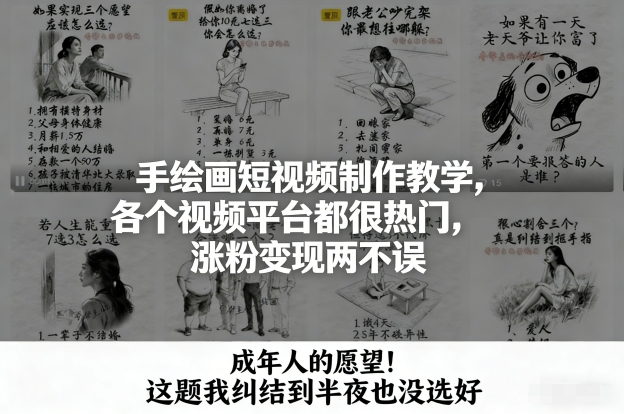 手绘画短视频制作教学，各个视频平台都很热门，涨粉变现两不误-悟思笔记，一个低调的学习营。