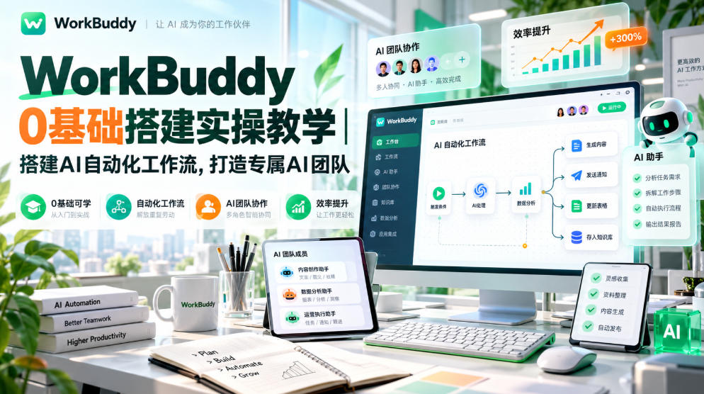 WorkBuddy 0基础搭建实操教学｜搭建AI自动化工作流，打造专属AI团队-悟思笔记，一个低调的学习营。