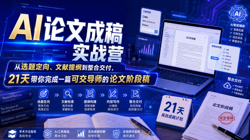 AI论文成稿实战营，从选题定向、文献提纲到整合交付，21天带你完成一篇可交导师的论文阶段稿-悟思笔记，一个低调的学习营。
