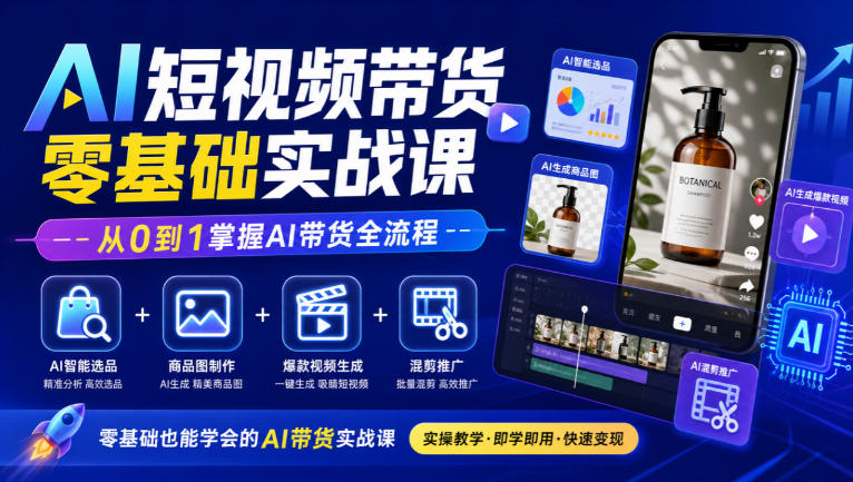 AI短视频带货零基础实战课｜AI智能选品+商品图制作+爆款视频生成+混剪推广，从0到1掌握AI带货全流程-悟思笔记，一个低调的学习营。