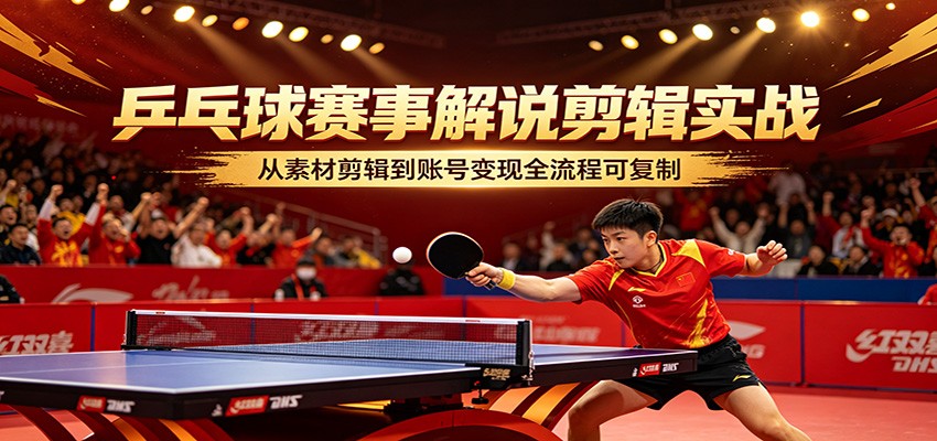 乒乓球赛事解说剪辑实战，从素材剪辑到账号变现全流程可复制-悟思笔记，一个低调的学习营。