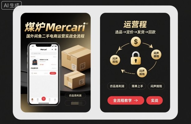 煤炉Mercari国外闲鱼二手电商运营实战全流程，仿品高利润，简单上手，闷声搞钱-悟思笔记，一个低调的学习营。