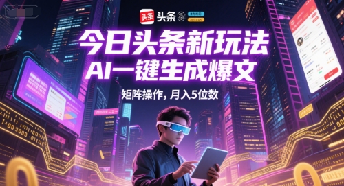 今日头条新玩法，AI一键生成爆文，矩阵操作，月入5位数-悟思笔记，一个低调的学习营。