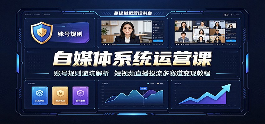 自媒体系统运营课：账号规则避坑解析，短视频直播投流多赛道变现教程-悟思笔记，一个低调的学习营。
