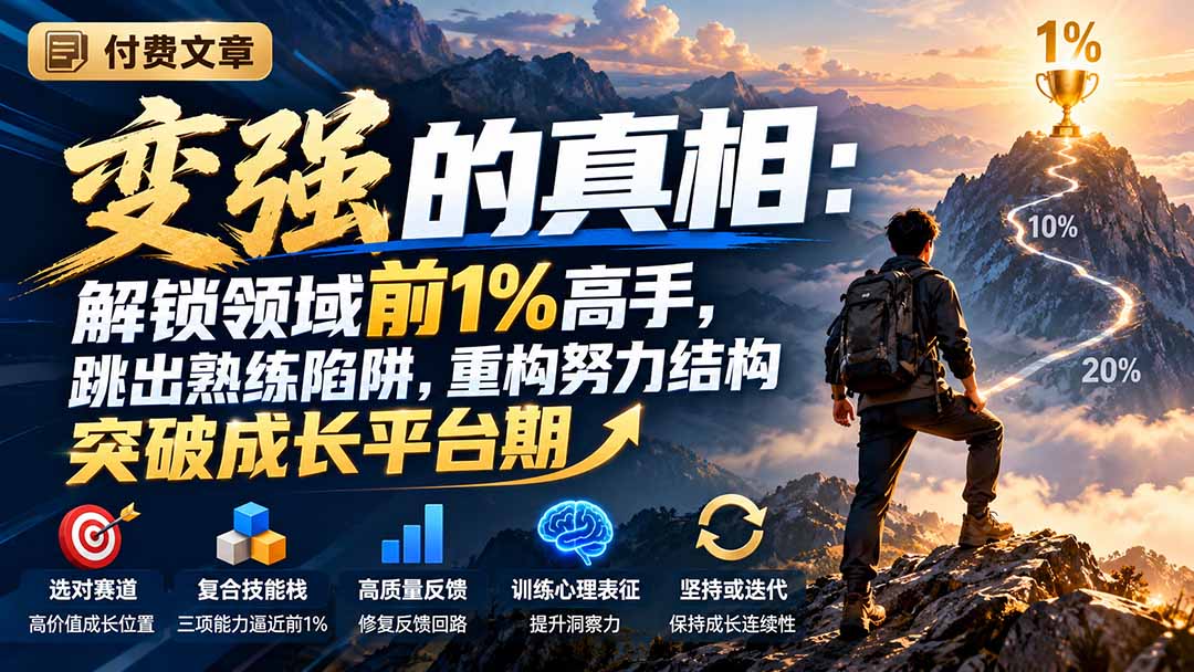 付费文章：变强的真相：解锁领域前1%高手，跳出熟练陷阱，重构努力结构突破成长平台期-悟思笔记，一个低调的学习营。