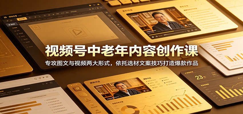 视频号中老年内容创作课：专攻图文与视频两大形式，依托选材文案技巧打造爆款作品-悟思笔记，一个低调的学习营。