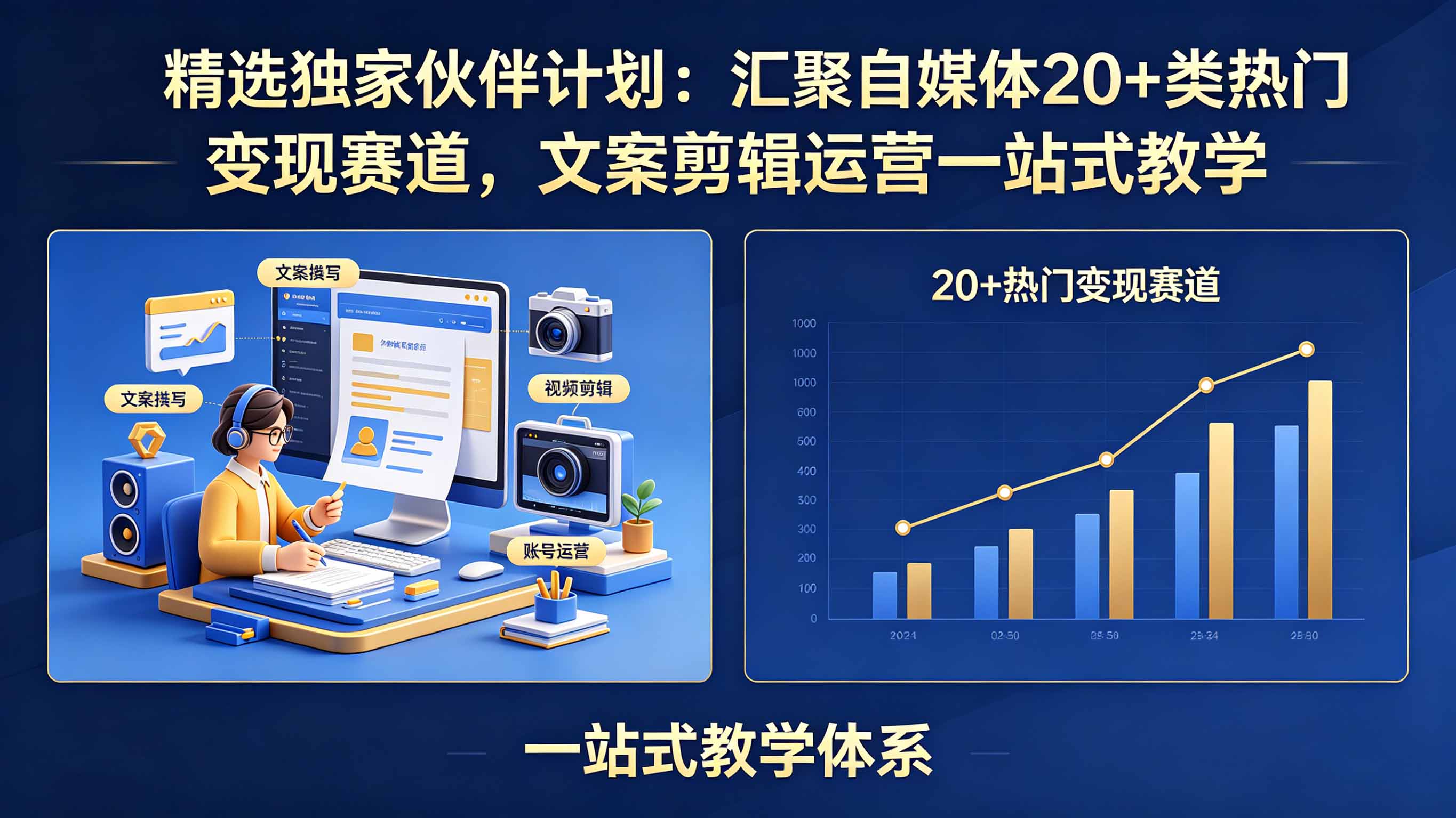 精选独家伙伴计划：汇聚自媒体20+类热门变现赛道，文案剪辑运营一站式教学-悟思笔记，一个低调的学习营。