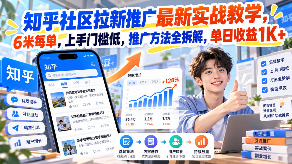 知乎社区拉新推广最新实战教学，6米每单，上手门槛低，推广方法全拆解，单日收益1K+！(更新1030)-悟思笔记，一个低调的学习营。