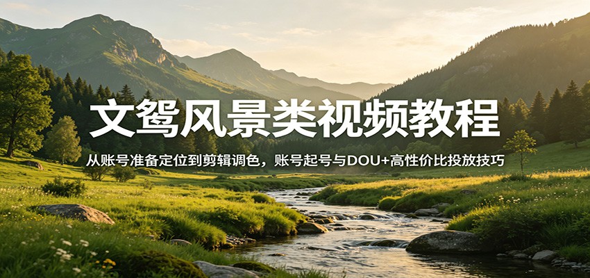 文鸳风景类视频教程：从账号准备定位到剪辑调色，账号起号与DOU+高性价比投放技巧-悟思笔记，一个低调的学习营。