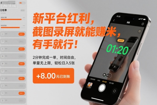 新平台红利，截图录屏就能賺米，有手就行！2分钟完成一单，时间自由，单量无上限，轻松日入5张【揭秘】-悟思笔记，一个低调的学习营。
