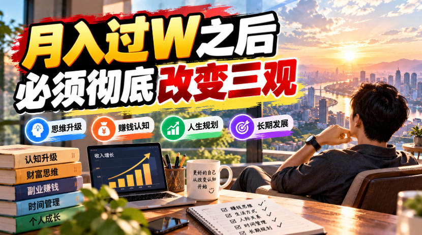 某公众号付费文章：月入过W之后，必须彻底改变三观-悟思笔记，一个低调的学习营。
