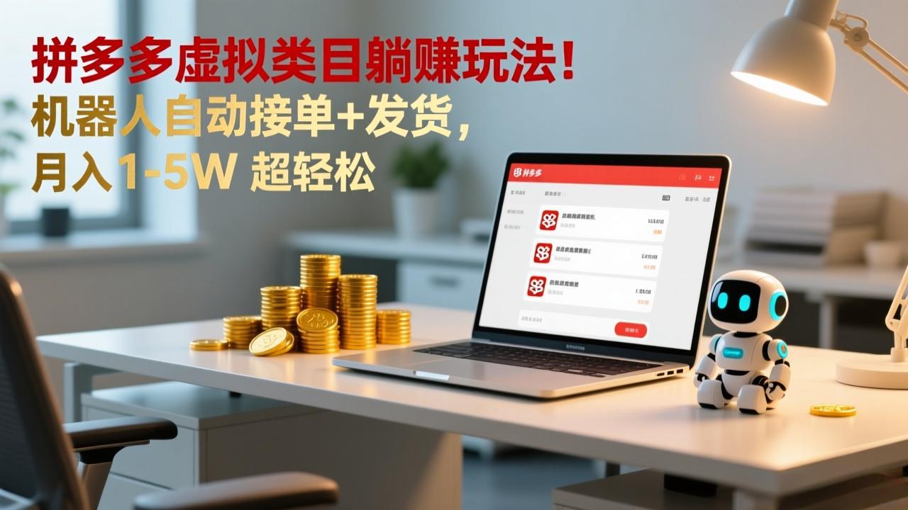 多多虚拟类目躺赚玩法！机器人自动接单+发货，月入 1-5W 超轻松-悟思笔记，一个低调的学习营。