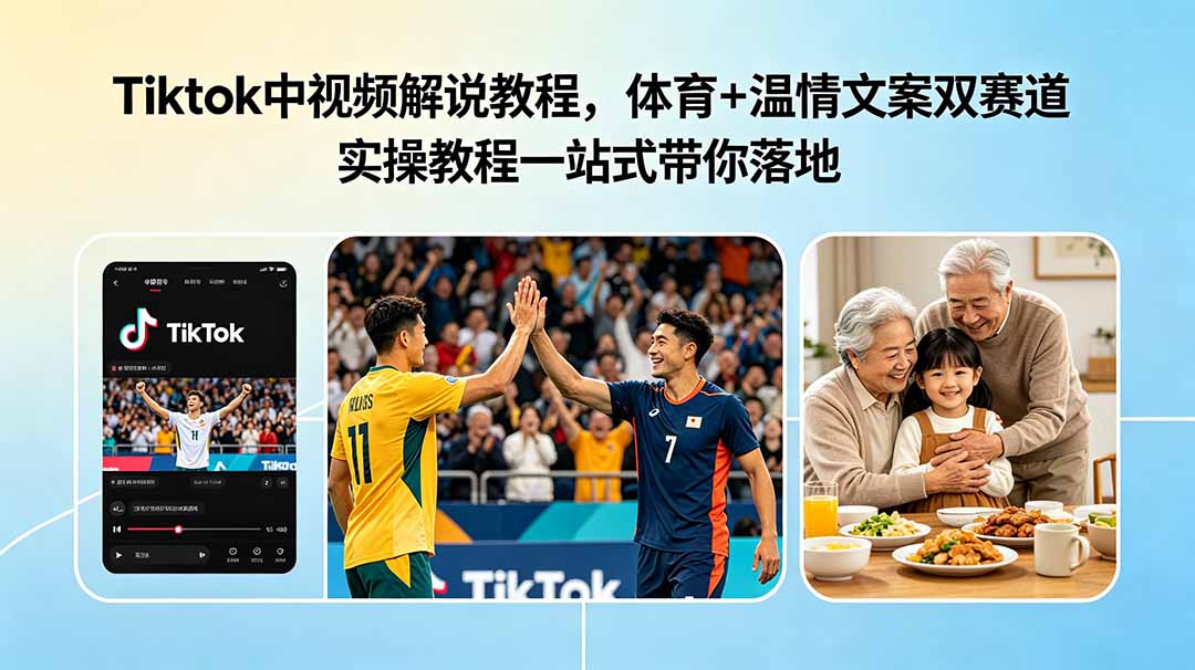 Tiktok中视频解说教程，体育+温情文案双赛道实操教程一站式带你落地-悟思笔记，一个低调的学习营。