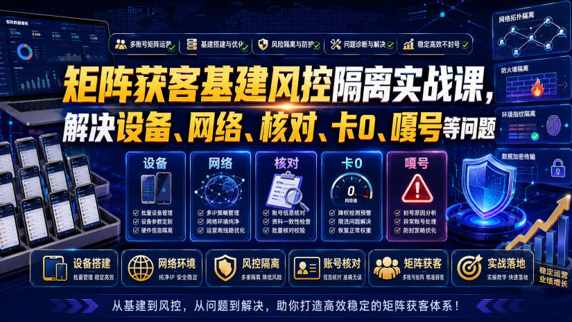 矩阵获客基建风控隔离实战课，解决设备、网络、核对、卡0、嘎号等问题-悟思笔记，一个低调的学习营。