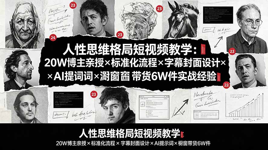 人性思维格局短视频教学：20W博主亲授×标准化流程×字幕封面设计×AI提示词×橱窗带货6W件实战经验-悟思笔记，一个低调的学习营。