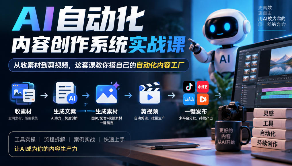AI自动化内容创作系统实战课，从收素材到剪视频，这套课教你搭自己的自动化内容工厂-悟思笔记，一个低调的学习营。