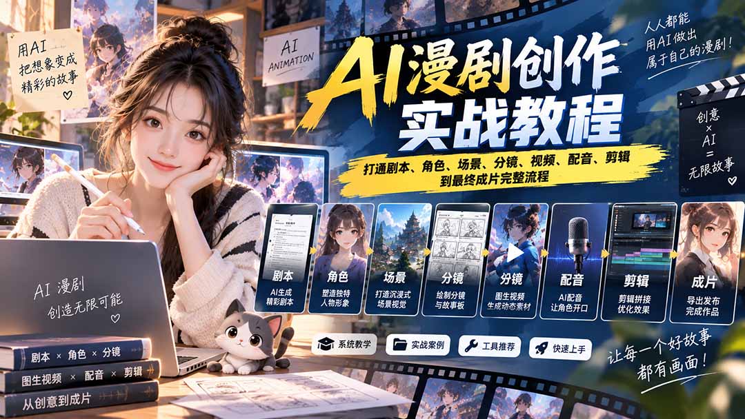 2026 AI漫剧创作实战教程：打通剧本、角色、场景、分镜、视频、配音、剪辑到最终成片完整流程-悟思笔记，一个低调的学习营。