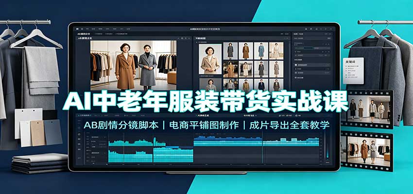 AI中老年服装带货实战课：AB剧情分镜脚本，电商平铺图制作，成片导出全套教学-悟思笔记，一个低调的学习营。