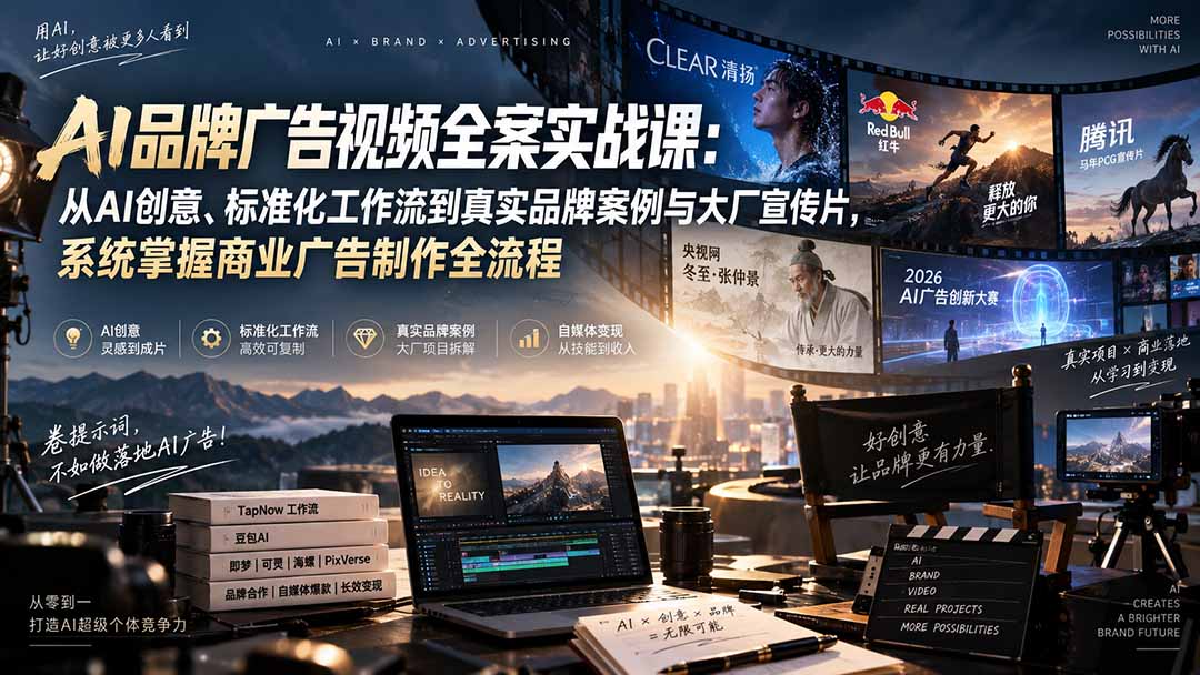 AI品牌广告视频全案实战课：从AI创意、标准化工作流到真实品牌案例与大厂宣传片，系统掌握商业广告制作全流程-悟思笔记，一个低调的学习营。
