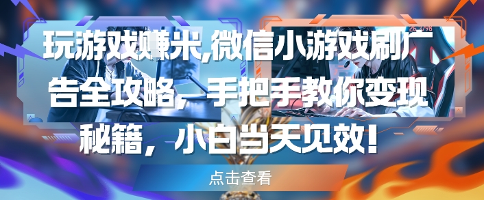 玩游戏挣米，微信小游戏刷广告全攻略，手把手教你变现秘籍，小白当天见效-悟思笔记，一个低调的学习营。