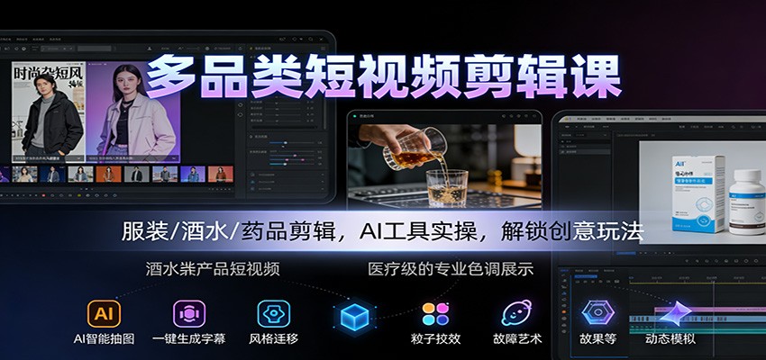多品类短视频剪辑课：服装/酒水/药品剪辑，AI工具实操，解锁创意玩法-悟思笔记，一个低调的学习营。