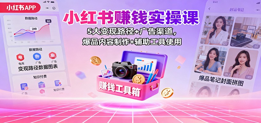 小红书赚钱实操课：5大变现路径+广告渠道，爆品内容制作+辅助工具使用-悟思笔记，一个低调的学习营。