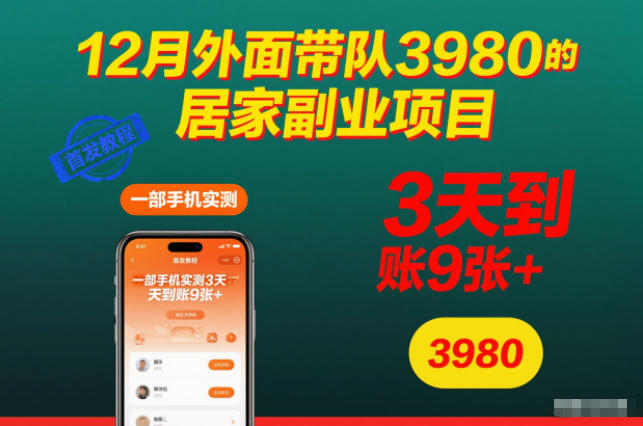 12月外面带队3980的居家副业项目，一部手机实测3天到账9张+，首发教程【揭秘】-悟思笔记，一个低调的学习营。