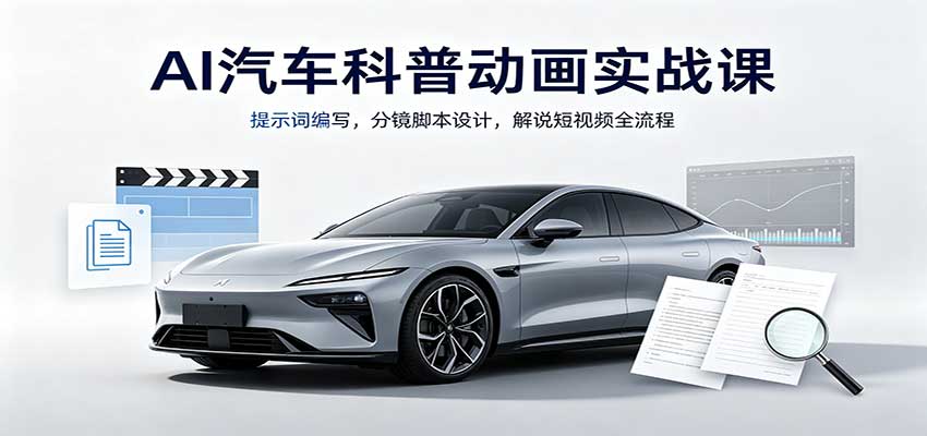 AI汽车科普动画实战课：提示词编写，分镜脚本设计，解说短视频全流程-悟思笔记，一个低调的学习营。