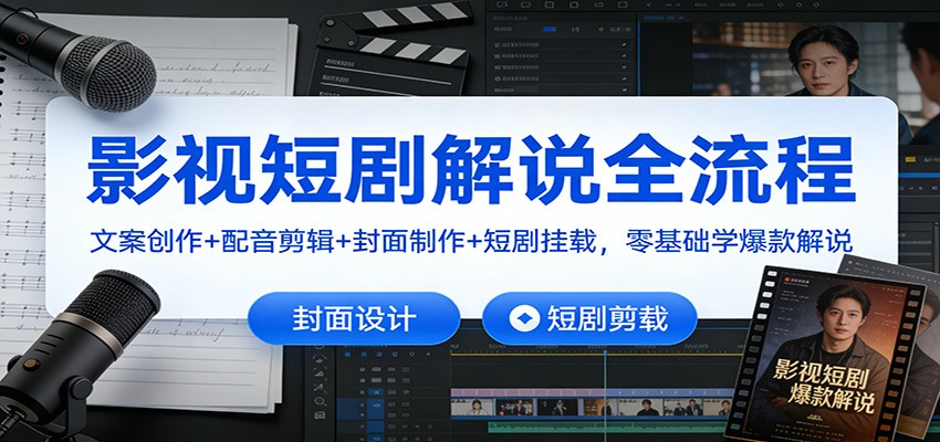 影视短剧解说全流程：文案创作+配音剪辑+封面制作+短剧挂载，零基础学爆款解说-悟思笔记，一个低调的学习营。