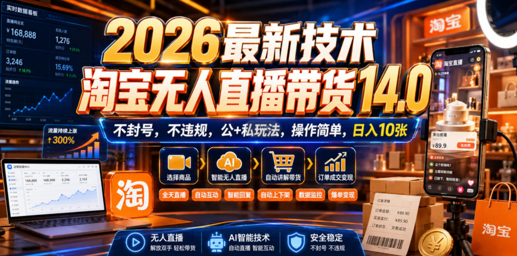 2026最新技术，淘宝无人直播带货14.0，不封号，不违规，公+私玩法，操作简单，日入10张【揭秘】-悟思笔记，一个低调的学习营。