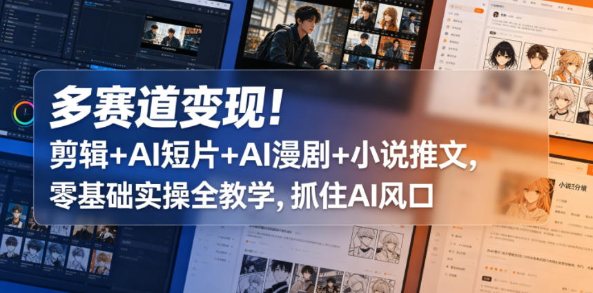 多赛道变现！剪辑+AI短片+AI漫剧+小说推文，零基础实操全教学，抓住AI风口-悟思笔记，一个低调的学习营。