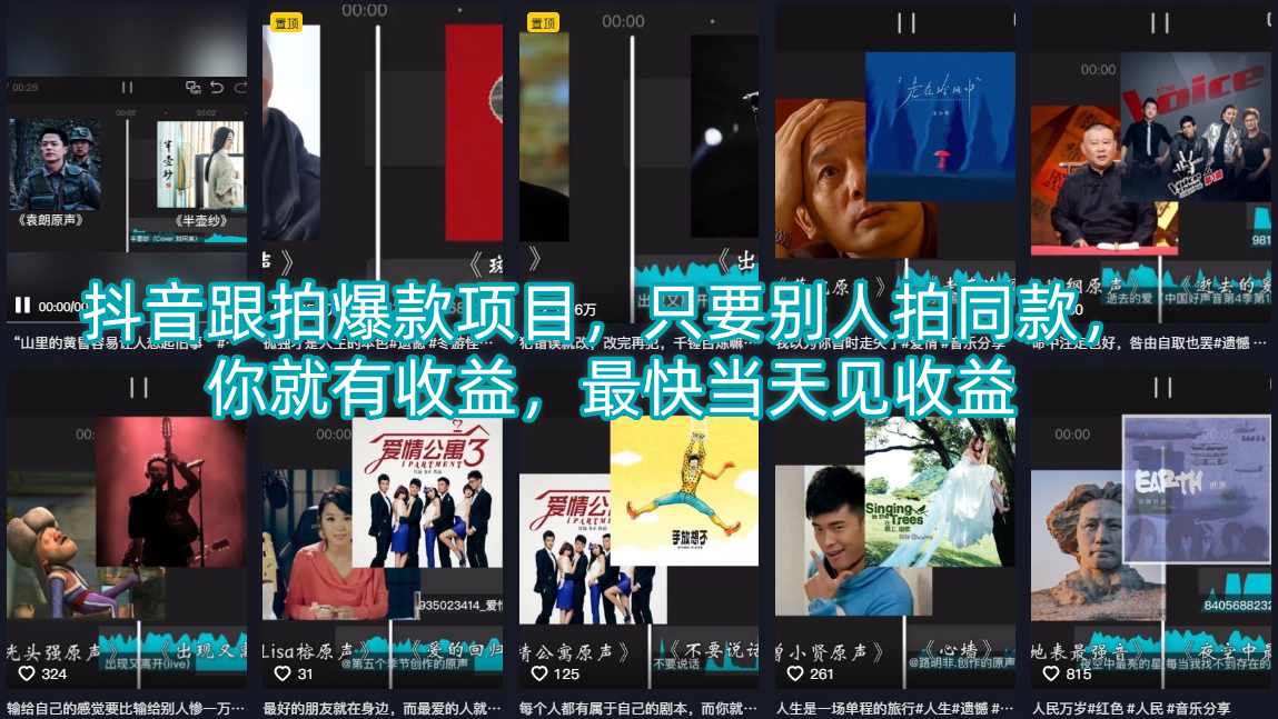 抖音跟拍爆款项目，只要别人拍同款，你就有收益，最快当天见收益-悟思笔记，一个低调的学习营。