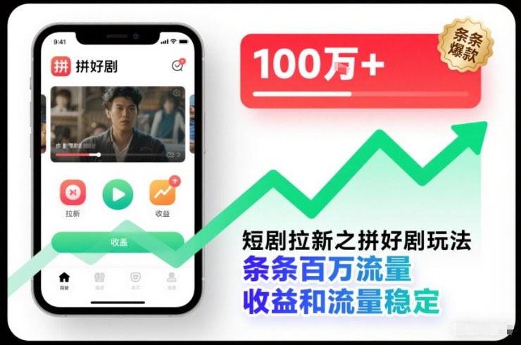 短剧拉新之拼好剧玩法，条条百万流量，收益和流量稳定-悟思笔记，一个低调的学习营。