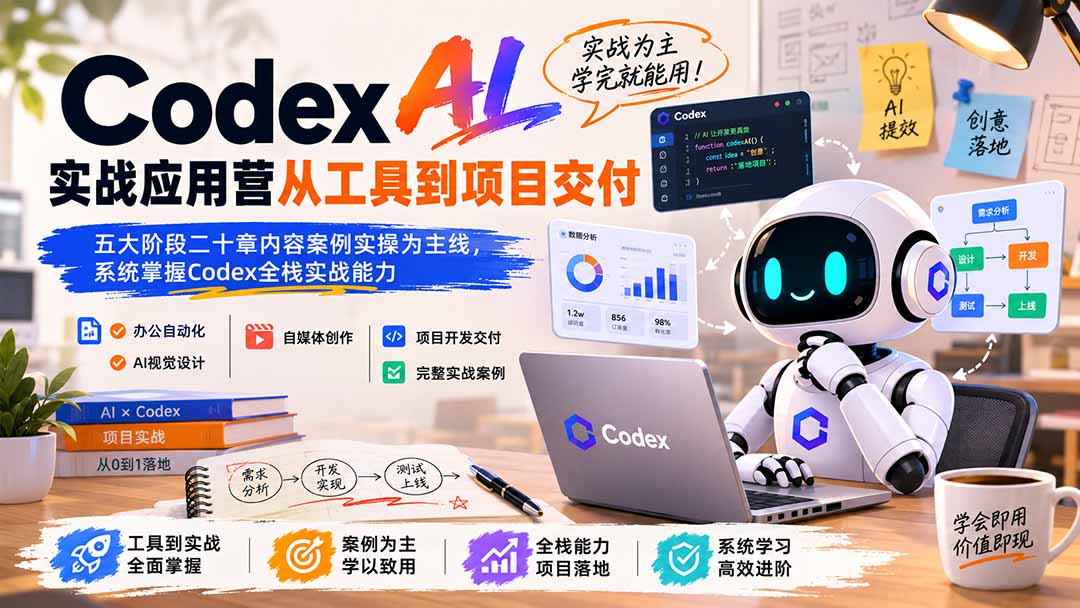 Codex AI实战应用营从工具到项目交付；五大阶段二十章内容案例实操为主线，系统掌握Codex全栈实战能力-悟思笔记，一个低调的学习营。