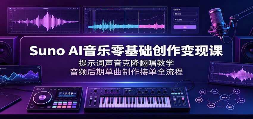 Suno AI音乐零基础创作变现课：提示词声音克隆翻唱教学，音频后期单曲制作接单全流程-悟思笔记，一个低调的学习营。