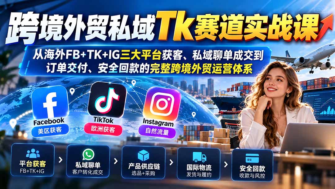 跨境外贸私域Tk赛道实战课：从海外FB+TK+IG三大平台获客、私域聊单成交到订单交付、安全回款的完整跨境外贸运营体系-悟思笔记，一个低调的学习营。