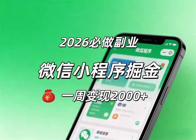 2026微信小程序掘金，简单好上手，一周变现2000+-悟思笔记，一个低调的学习营。