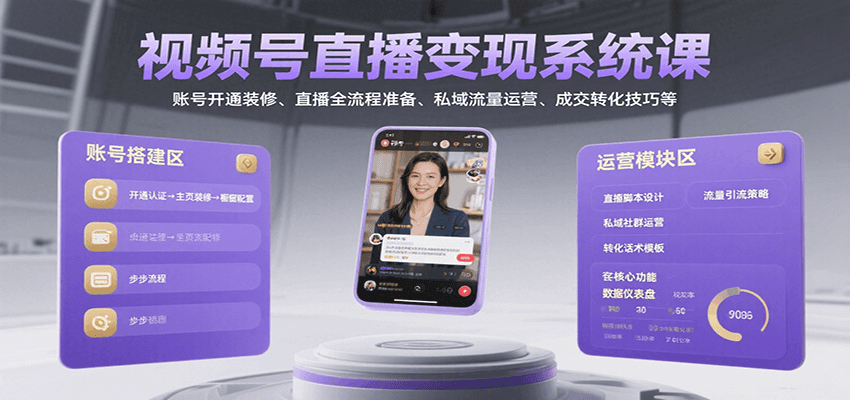 视频号直播变现系统课，账号开通装修、直播全流程准备、私域流量运营、成交转化技巧等-悟思笔记，一个低调的学习营。